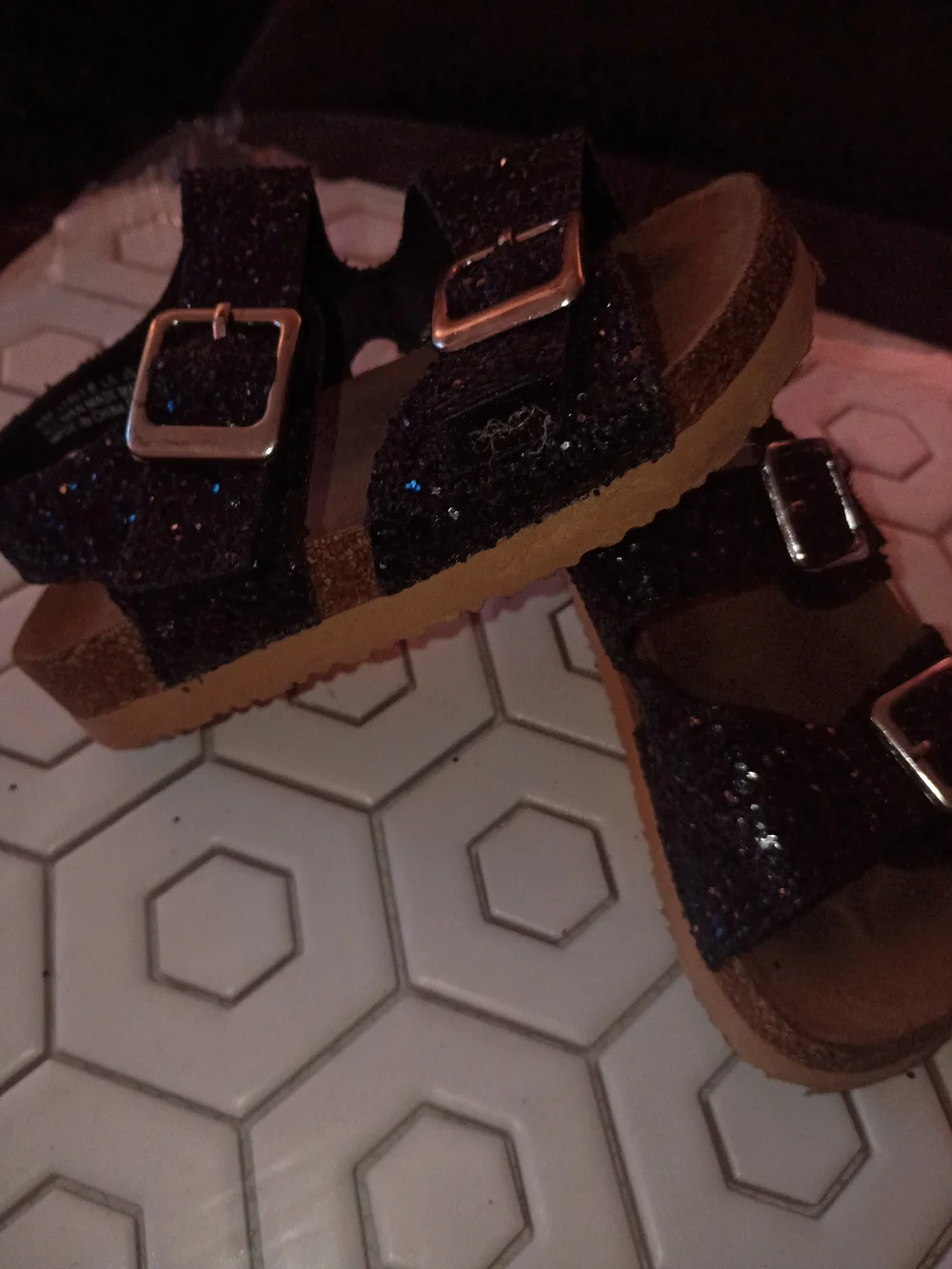 Kids Glitter Buckle Sandals - Black
